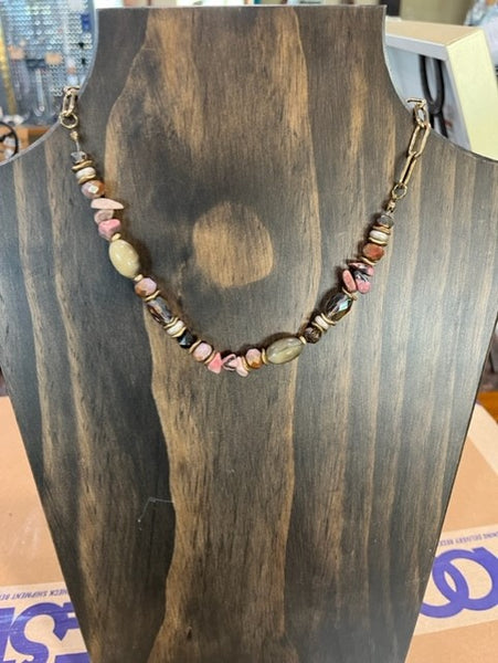semi precious stone short necklace - earthtone colors
