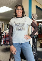 Women's long sleeve mesh shirt with tan print