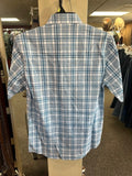 Men's wrangler short sleeve snap front, light blue, plaid shirt