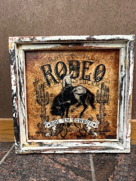 Vintage Rodeo picture with vintage wood frame