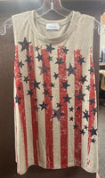 women's stars & stripes, oatmeal colored loose fitting tank