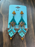 triple layered dangling, triangle earrings