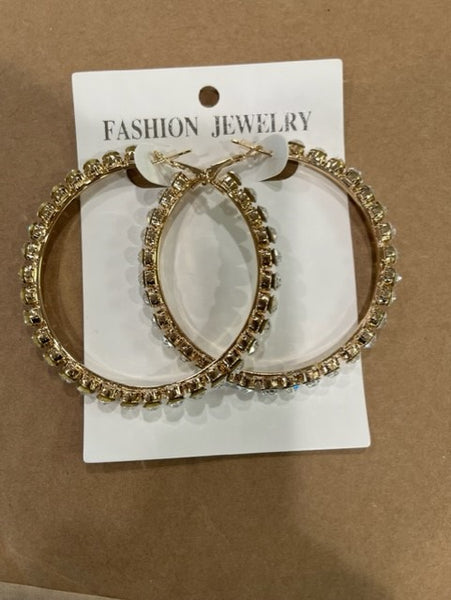 large gold and rhinestone hoop earrings