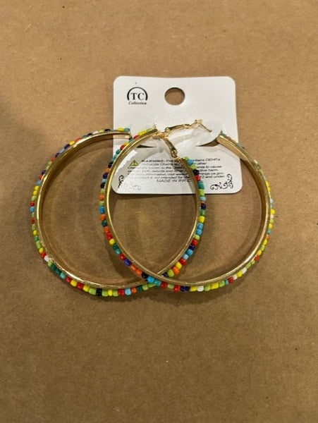 large multi color beaded hoop earring