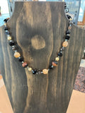 mixed bead necklace and earring set, black tones or blue tones