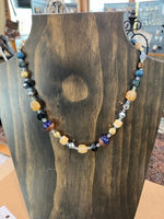 mixed bead necklace and earring set, black tones or blue tones