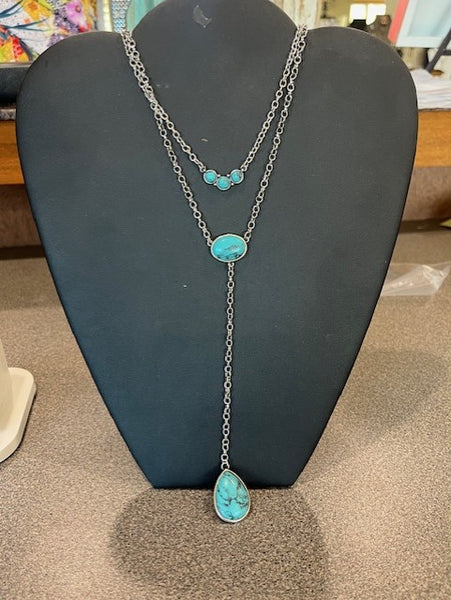 3 layer silver & turquoise necklace