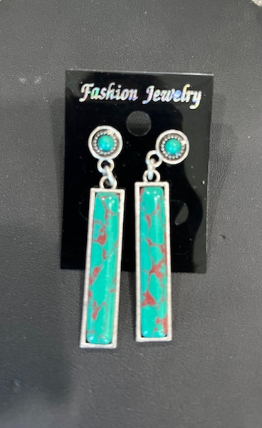 African turquoise bar earrings