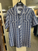 Mens Panhandle short sleeve bright blue & Navy blue aztec print snap front shirt
