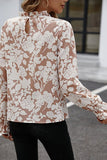 Women's Beige & cream romantic floral print long sleeve blouse