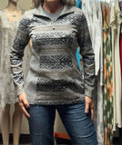 Women's grey printed 1/4 zip pullover long sleeve henley - Powder River outfitters