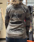 Women's grey printed 1/4 zip pullover long sleeve henley - Powder River outfitters