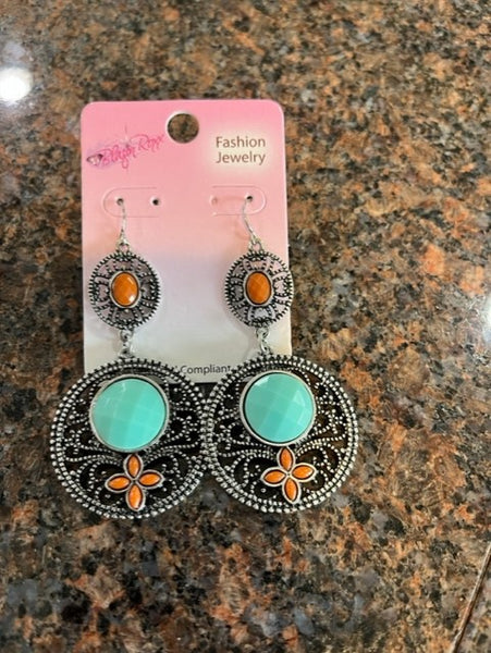 Women's silver, mint & coral stone earrings