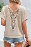 Women's tan oatmeal, short sleeve with crochet back detail