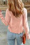 Women's light weight waffle weave, Apricot Pink, long sleeve top. Regular & Plus