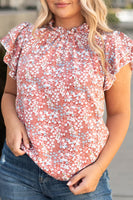 Plus size blouse with small floral red print