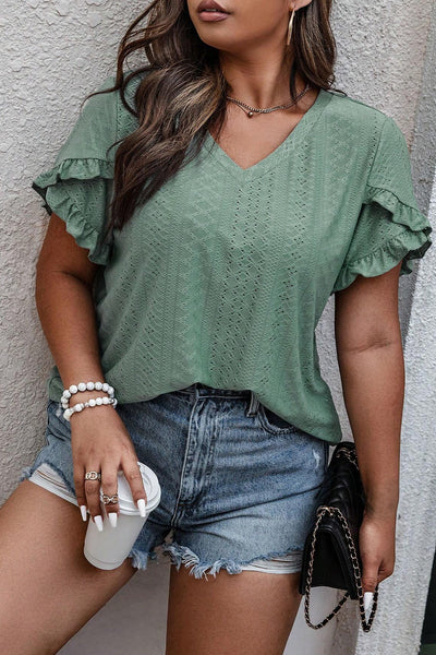 Plus size olive, short sleeve, top