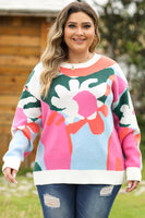 Women's Plus size floral, drop shoulder spring sweater