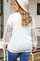 Women's Plus size, long sleeve, white & tan with crocheted sleeves