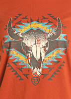 unisex rust tee with long horn skull