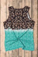 Women's Turquoise & leopard tank top