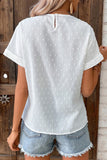 women's cap sleeve white blouse with crochet neckline details