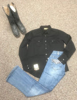 Women's Black long sleeve, snap front, western cut longsleeve shirt