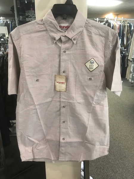Men's tan, short sleeve, button up shirt