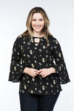 Plus Size bell sleeve black with floral print