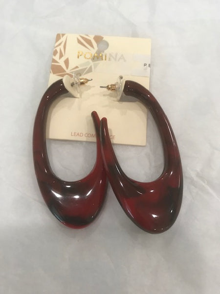 Red/Black oval acetate hoop earrings