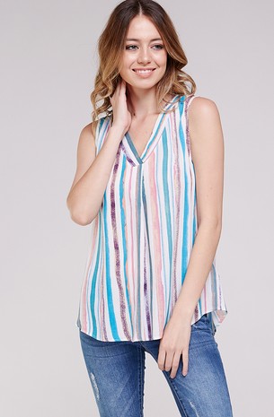 v neck woven stripped top