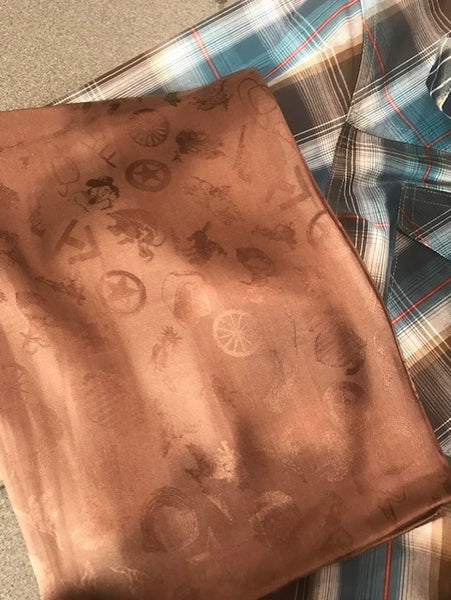 cowboy subdued print in chocolate wild rag