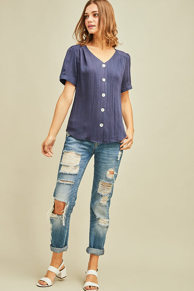 women's short sleeve navy blouse