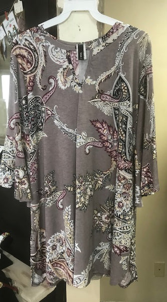 Plus size taupe paisley print tunic