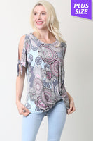 Plus gray floral knotted shirt