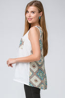 women's Ivory tank top with pattern pocket & back