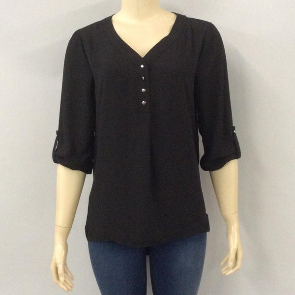 Women's black 3/4 tab sleeve blouse