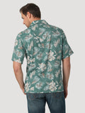 mens straight hem olive green coconut floral shirt