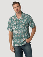 mens straight hem olive green coconut floral shirt