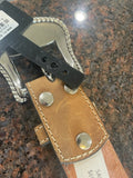 Leather embroidered & studded tan belt