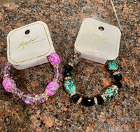 mixed bead & stone, stretch bracelets