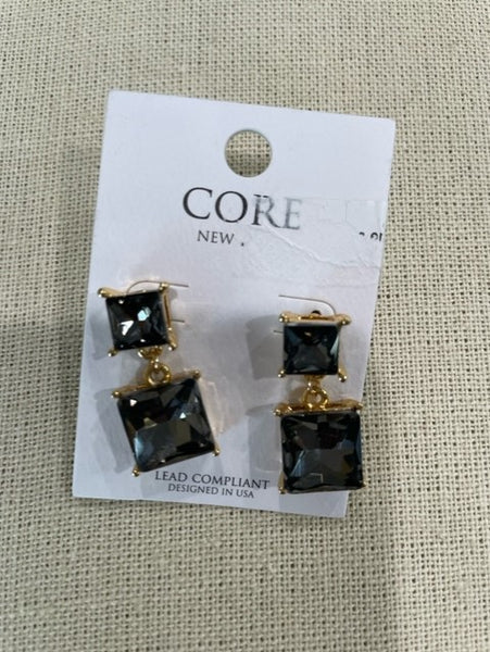 2 tier, black square stone earrings