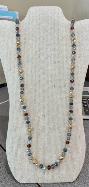 long beaded necklace with multiple colored stones