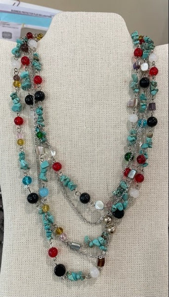 multi layered, mixed stone & bead necklace