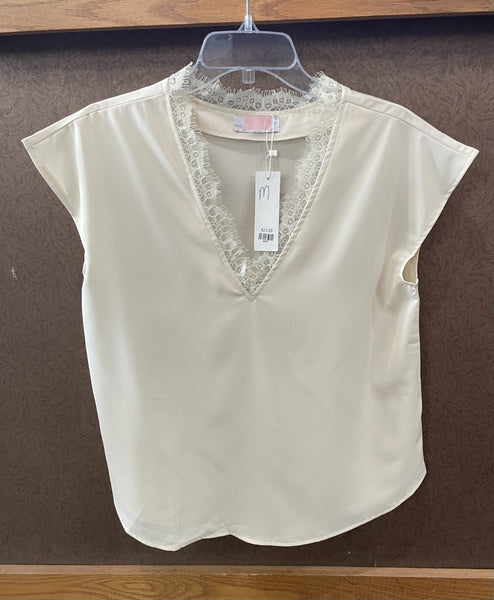 Women's Champagne colored, Vneck with lace trim, sleeveless