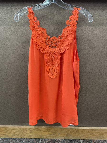 Women's Orange crocheted neck line flowy tank