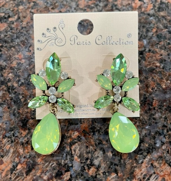 women's green opal tear drop, dazzling earrings