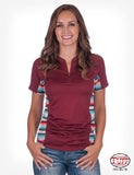 Women's red & serape short sleeve athletic jeersey 1/4 zip, by cowgirl tuff