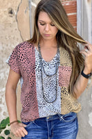 Women's Plus size short sleeve, color block printed blouse