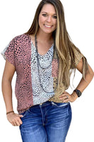 Women's Plus size short sleeve, color block printed blouse